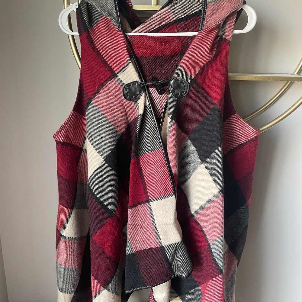 Flannel Vest with Hood and Leather Details